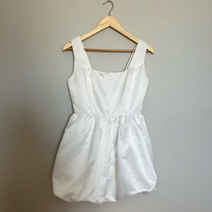 White Satin Square Neck Bubble Hem Mini Dress